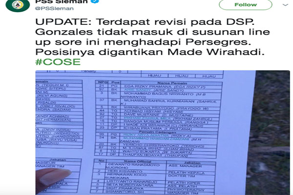 GRESIK UNITED VS PSS SLEMAN : Gonzales Batal Dipasang