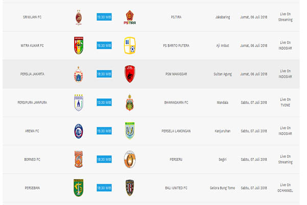 Jadwal Siaran Langsung Pertandingan Liga 1 2018 Pekan Ke-14