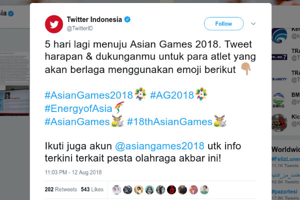 Wah, Tiga Emoji Ini Khusus Diluncurkan Twitter untuk Asian Games, Keren Kan!