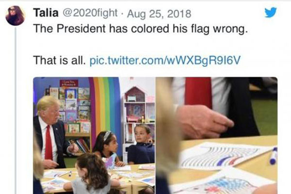 Ada yang Aneh saat Donald Trump Mewarnai Bendera Bersama Anak-Anak Ini, Salah Warna?