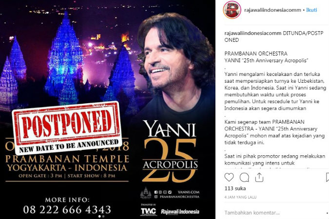 Konser Yanni di Prambanan Ditunda hingga Waktu Tak Ditentukan
