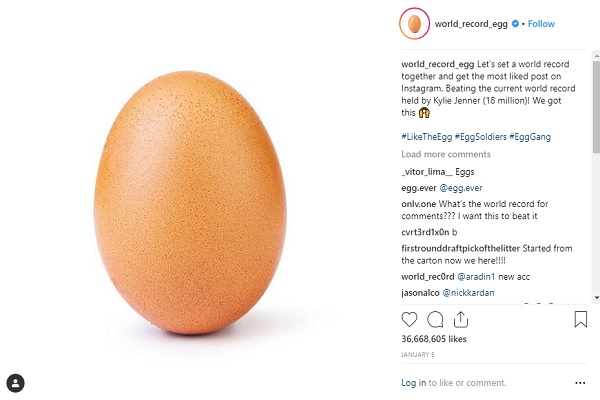 Foto Sebutir Telur Ayam Pecahkan Rekor Likes Instagram