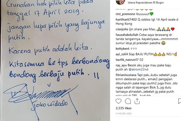 Pesan Jokowi Pilih yang Baju Putih pada 17 April Jadi Trending di Twitter