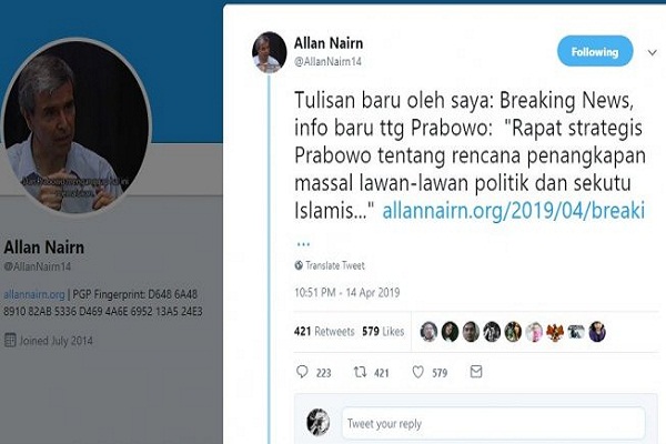 Fitnah Prabowo, Allan Nairn Dilaporkan ke Bareskrim
