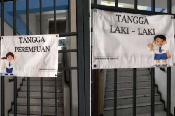 Foto Tangga Laki-Laki dan Perempuan Dipisah di SMP Negeri Jakarta Viral di Medsos, Dihujat Warganet - Harian Jogja