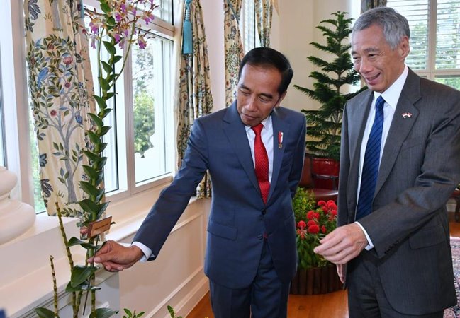PM Singapura Pamerkan Anggrek Hibrida Iriana Jokowi kepada Jokowi