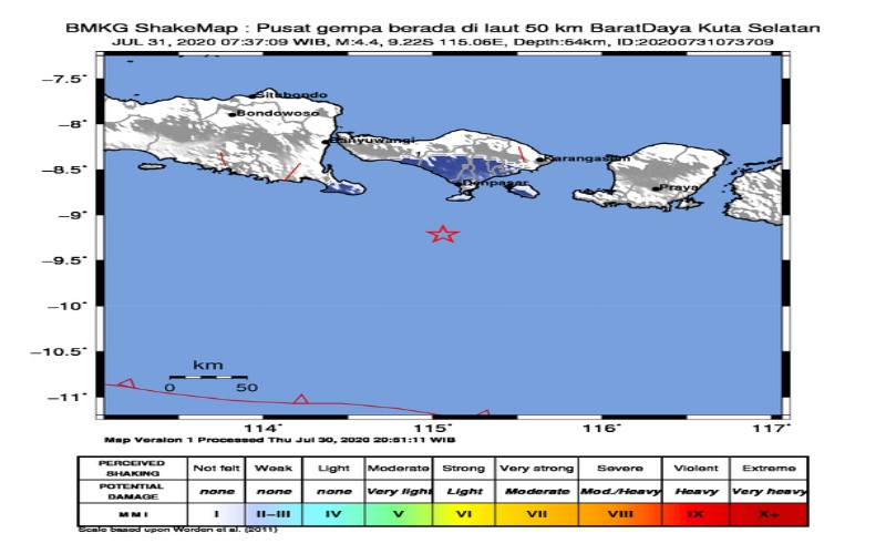 Kuta Bali Diguncang Gempa Magnitudo 4,4 