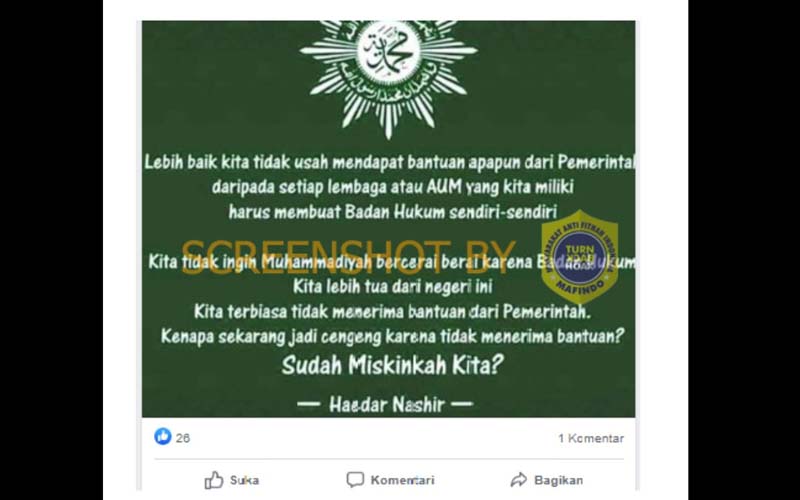 CEK FAKTA: Pernyataan Haedar Nashir soal Muhammadiyah Tak Harapkan Bantuan Pemerintah, Palsu