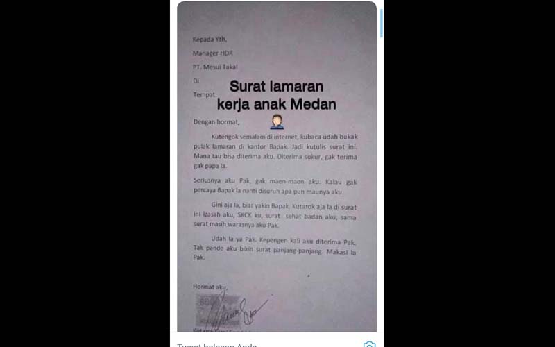 Bikin Ngakak, Isi Surat Lamaran Kerja Pakai Bahasa Batak ...