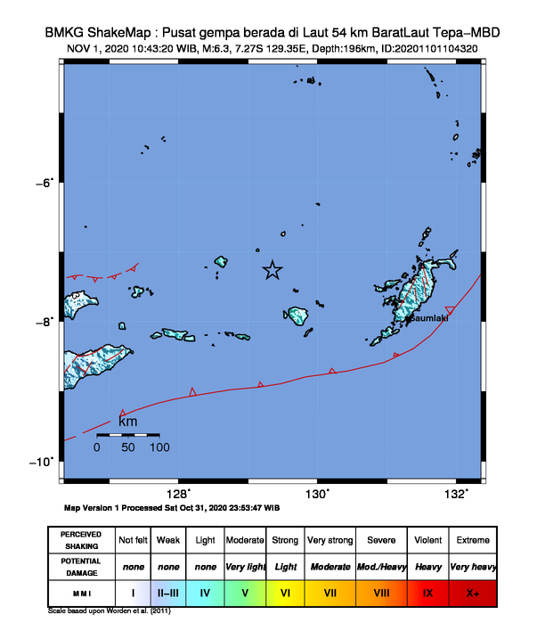 Saumlaki Maluku Diguncang Gempa Magnitudo 6,3 