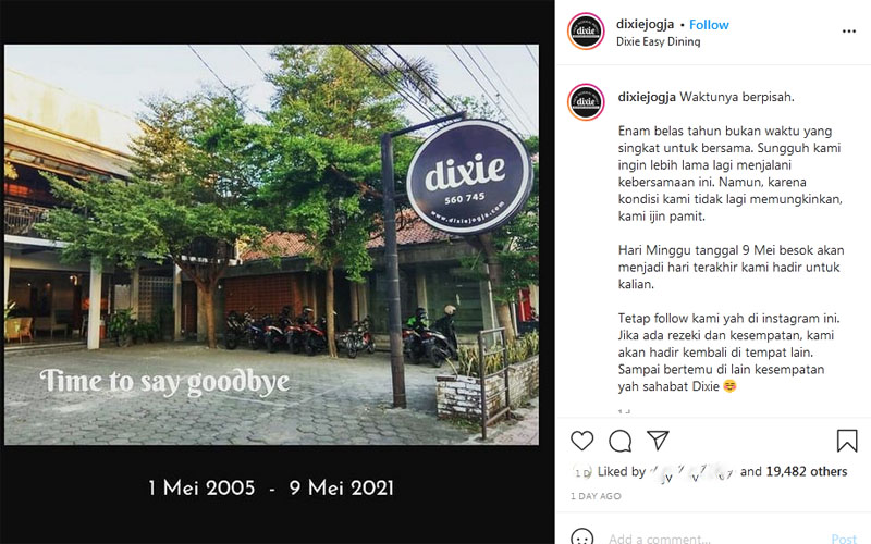 Restoran Dixie Jogja Tutup Setelah 16 Tahun, Warganet Ramai-Ramai Ungkap Kenangan