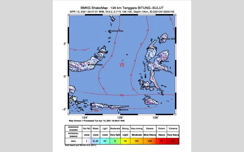 Sulawesi Utara Digoyang Gempa Bumi Bermagnitudo 5,6