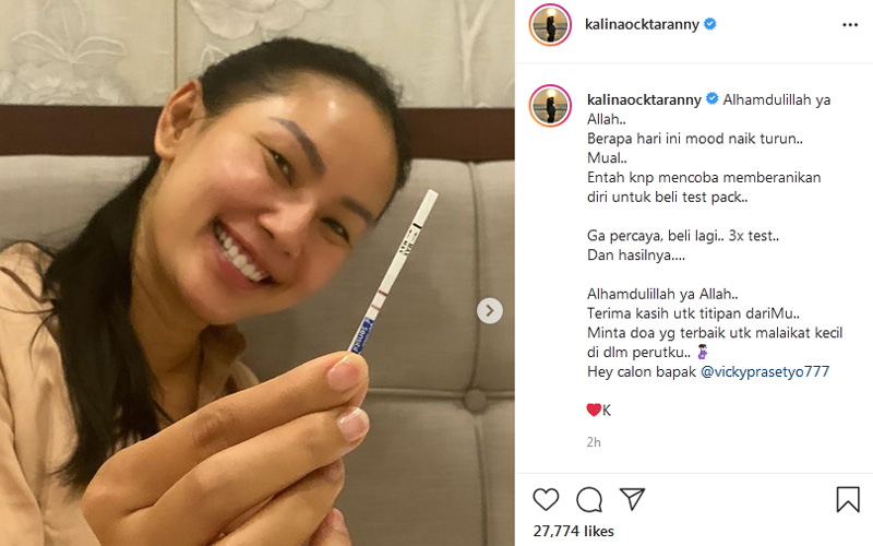 Kalina Oktarani Umumkan Hamil Anak Vicky Prasetyo, Pamerkan 3 Test Pack
