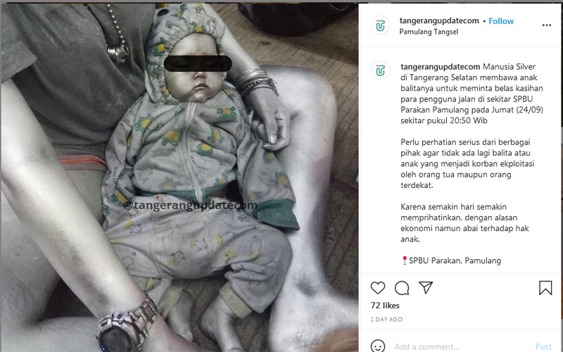 Viral Bayi Dijadikan Manusia Silver, sang Ibu Diberi Rp20.000