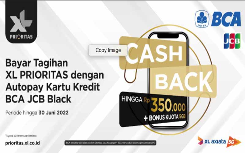 Bayar Tagihan XL PRIORITAS Pakai Autopay Kartu Kredit BCA JCB Black, Ada Bonus Kuota dan Cashback