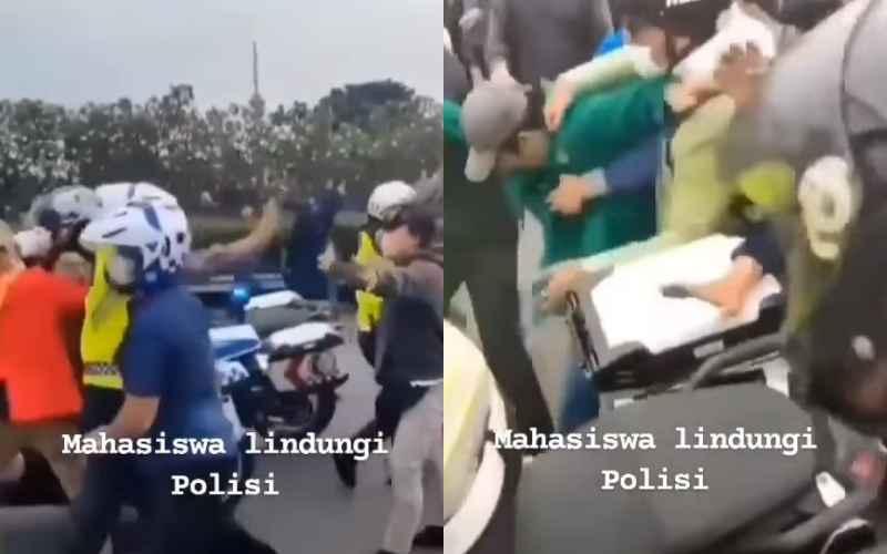 Viral di Medsos Video Mahasiswa Lindungi Polisi yang Dikeroyok saat Demo 11 April