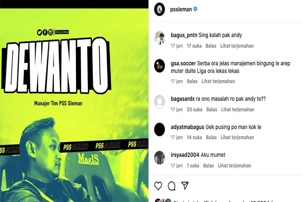 Manajemen PSS Pertahankan Dewanto Jadi Manajer Tim, Suporter: Ra Ono Masalah Ro Pak Andy to?