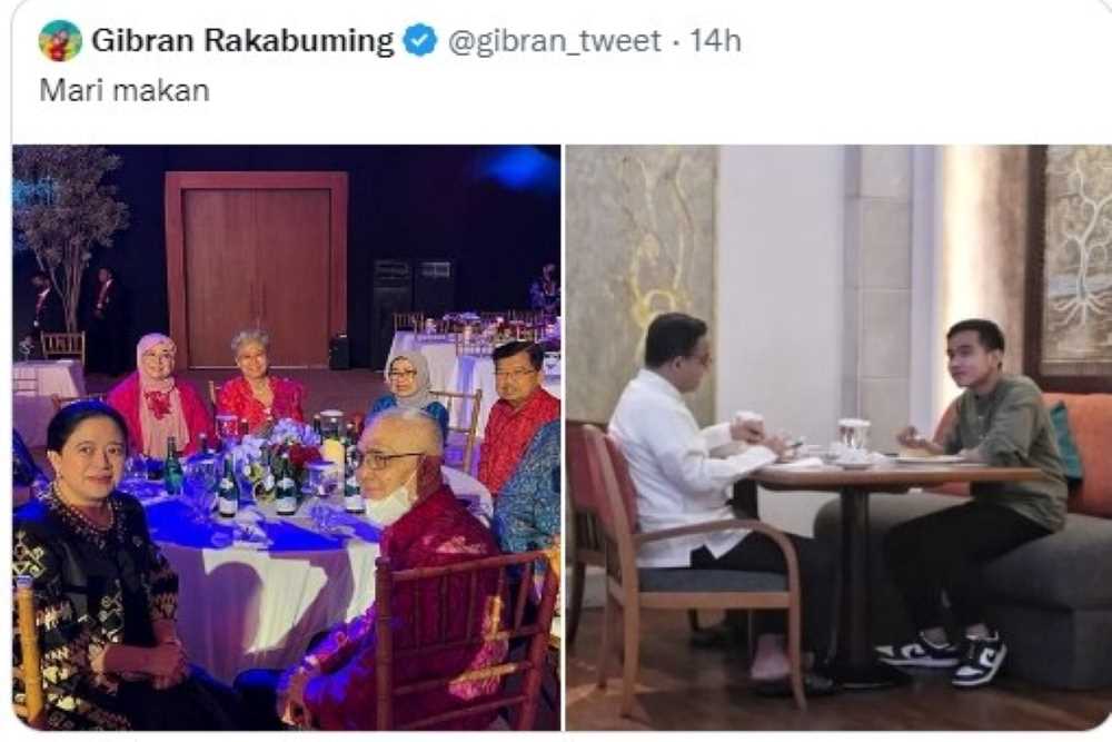 Gibran Sandingkan Foto Makan Bersama Anies dengan Foto Gala Dinner G20: Mari Makan
