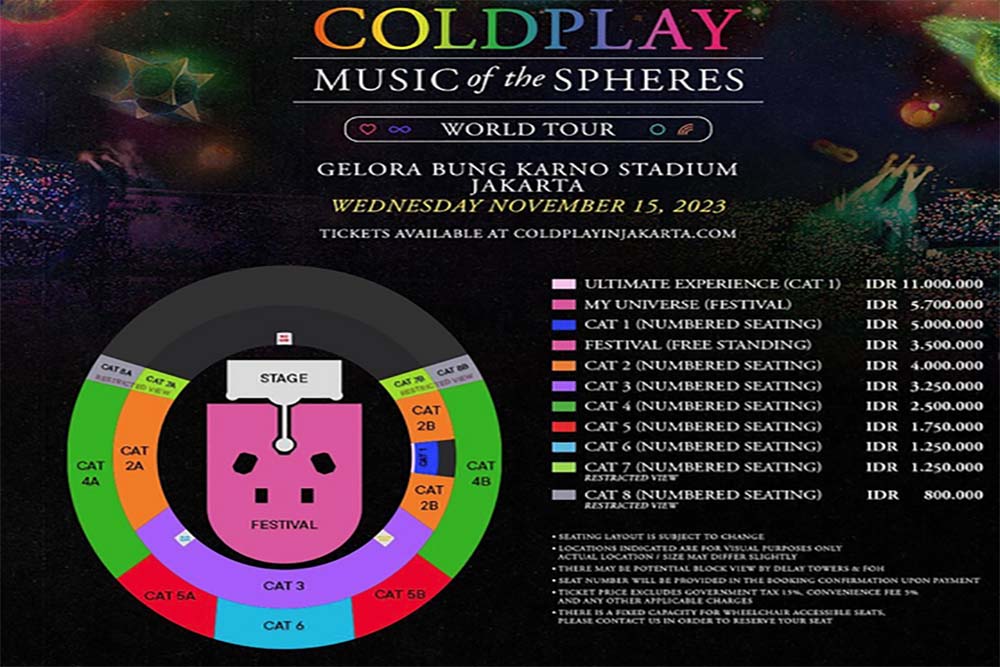 Tiket Konser Coldplay di Jakarta Dibanderol Paling Murah Rp800.000, Paling Mahal Rp11 Juta