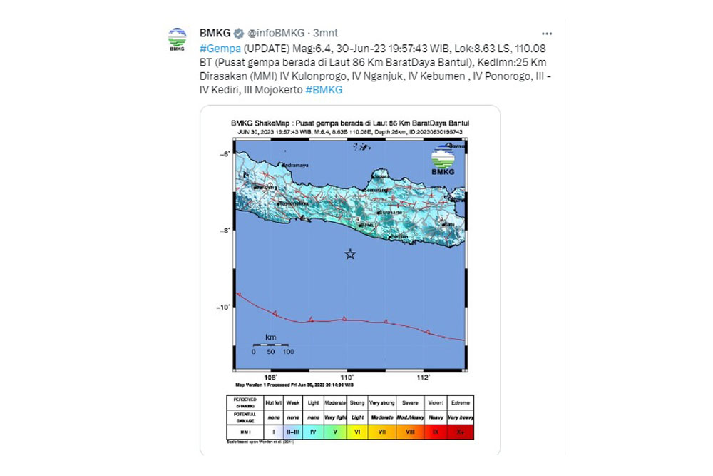 BMKG Catat Ada 44 Gempa Susulan Usai Gempa Bantul