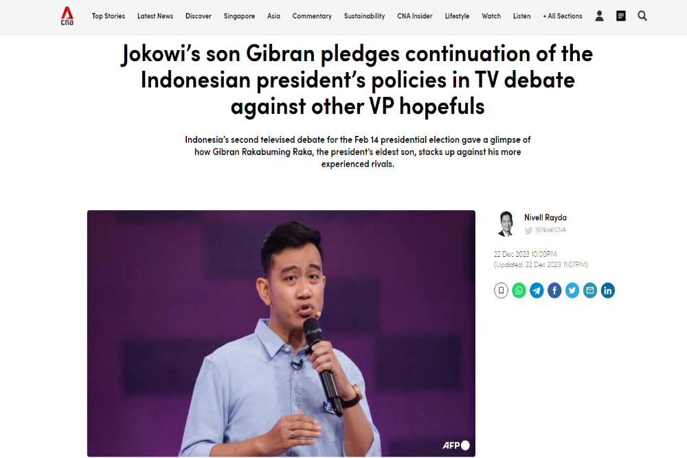 Media Asing Sebut Gibran Mampu Bersaing dengan Pesaingnya yang Lebih Berpengalaman