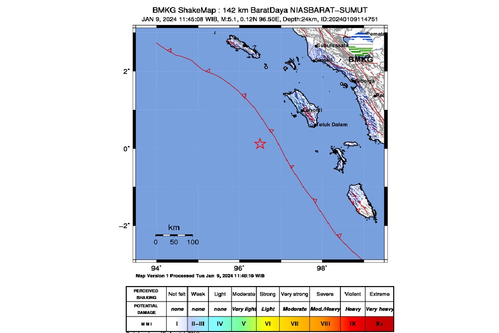 Gempa Magnitudo 5,1 Guncang Nias Siang Ini