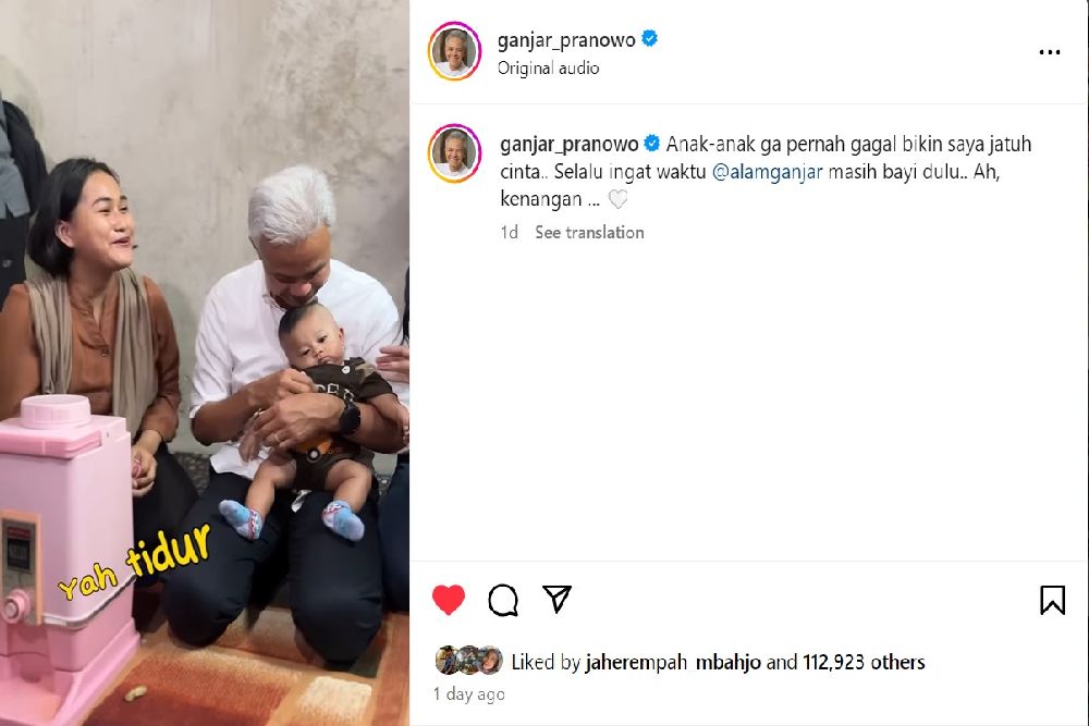 Unggah Video Gendong Bayi di Instagram, Ganjar Pranowo Tuai Ribuan Pujian: 'Pemimpin Penyayang'