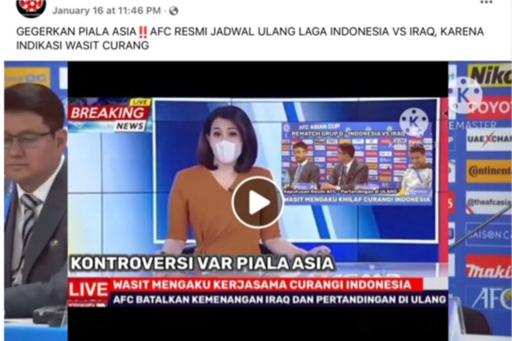 Pertandingan Indonesia vs Irak di Piala Asia Bakal Diulang, Ini Faktanya