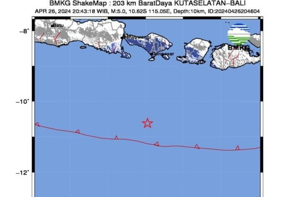 Kuta Selatan Bali Diguncang Gempa Berkekuatan Magnitudo 5,0