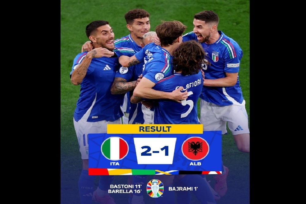Hasil Italia vs Albania 2-1 Piala EURO 2024, Gli Azzurri Tempel Spanyol di Posisi Klasemen Group B