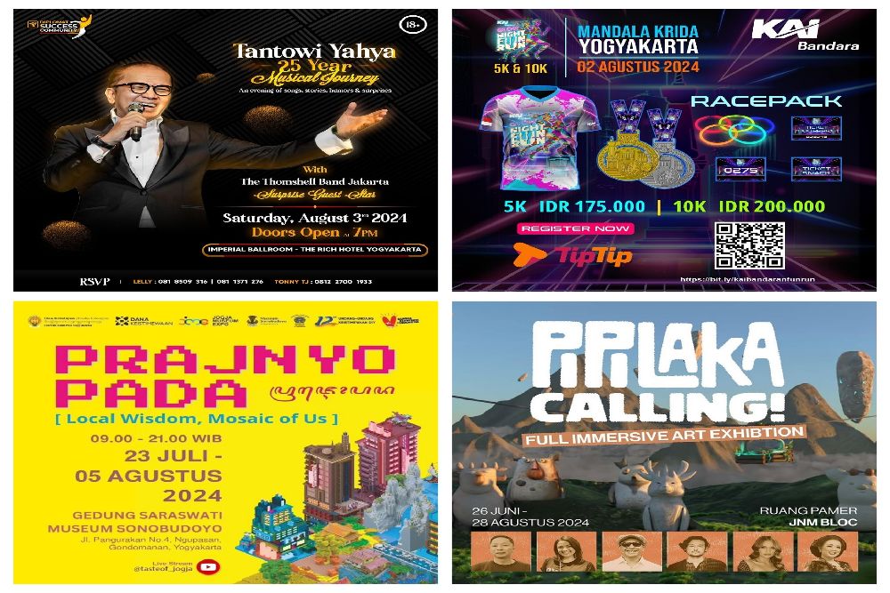 Jadwal Event di Jogja Agustus 2024, Konser Tantowi Yahya, Tour de Prambanan, KAI Bandara Glow Night Fun Run