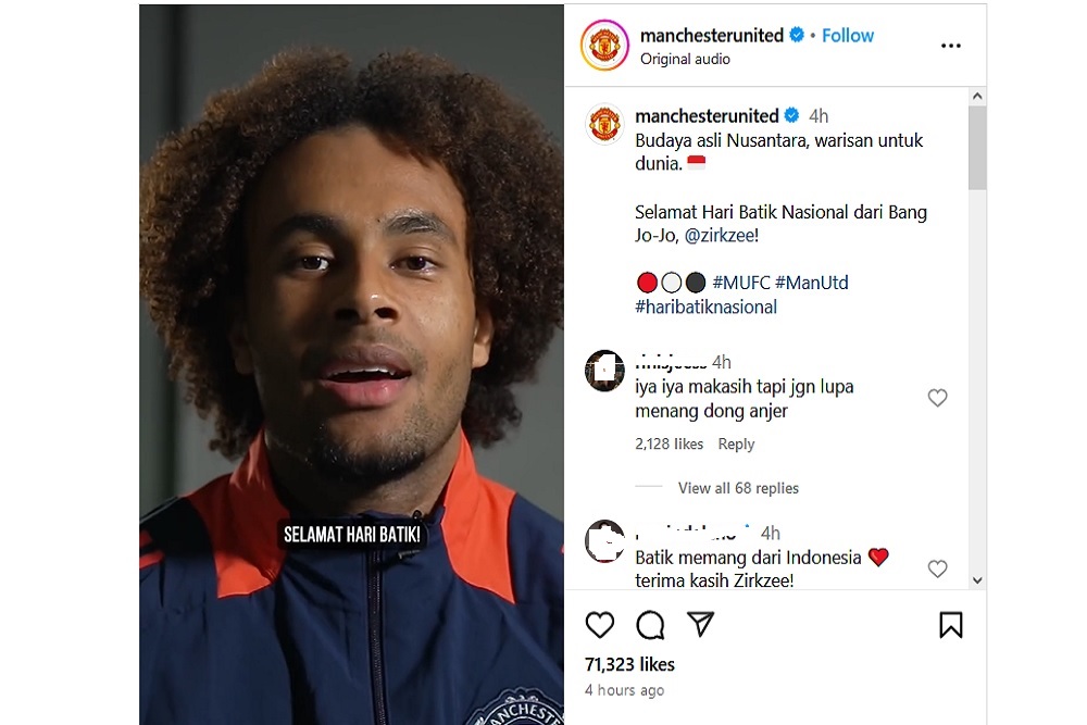 Manchester United Ucapkan Selamat Hari Batik untuk Indonesia lewat Joshua Zirkzee