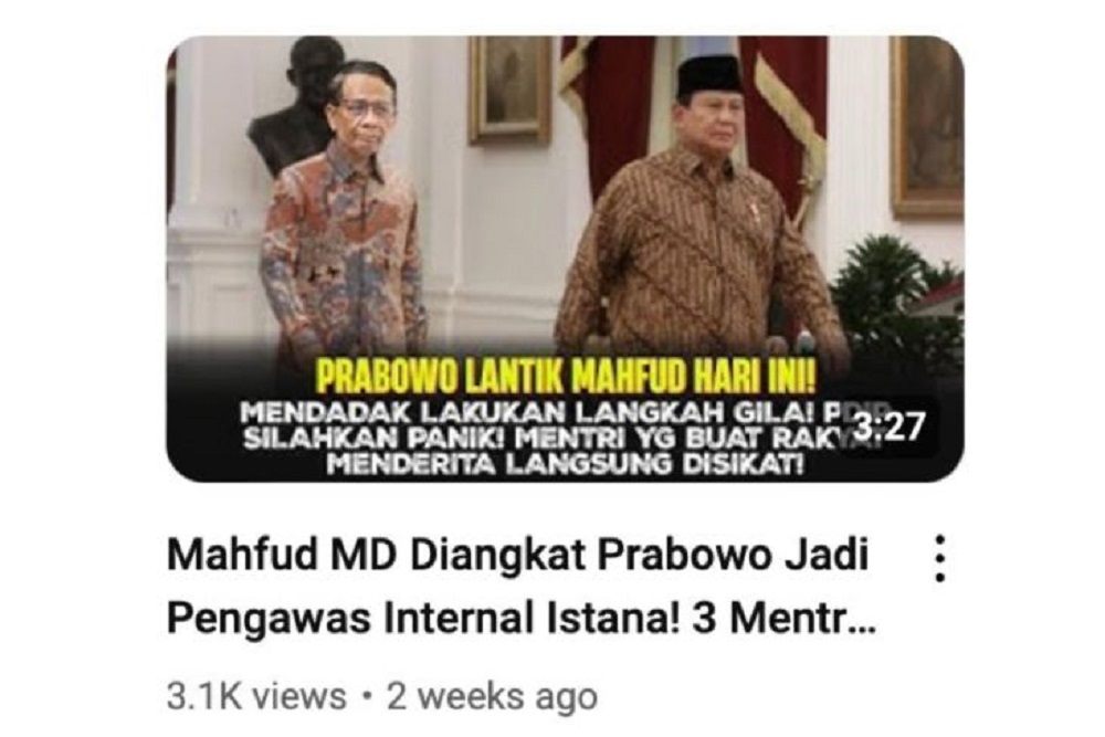 Hoaks Mahfud MD Jadi Pengawas Internal di Istana Kepresidenan, Ini Faktanya