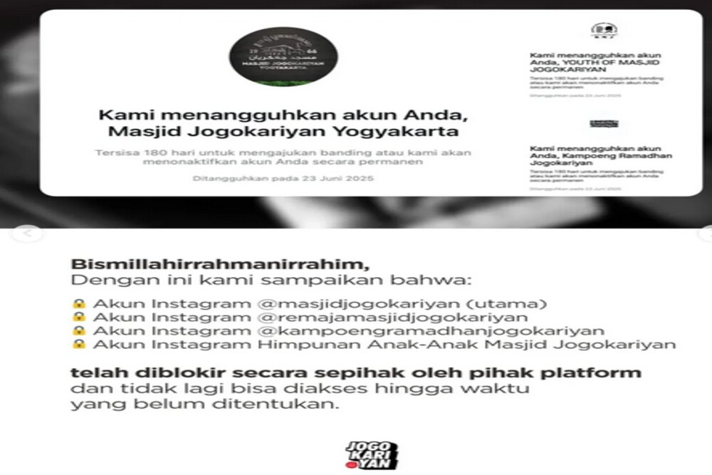 Akun Instagram Masjid Jogokaryan Diblokir