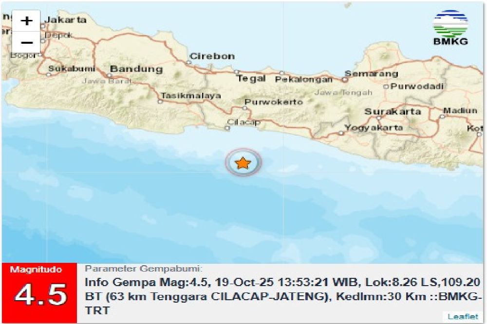 Cilacap Diguncang Gempa Magnitudo 4,5, Begini Penjelasan BMKG