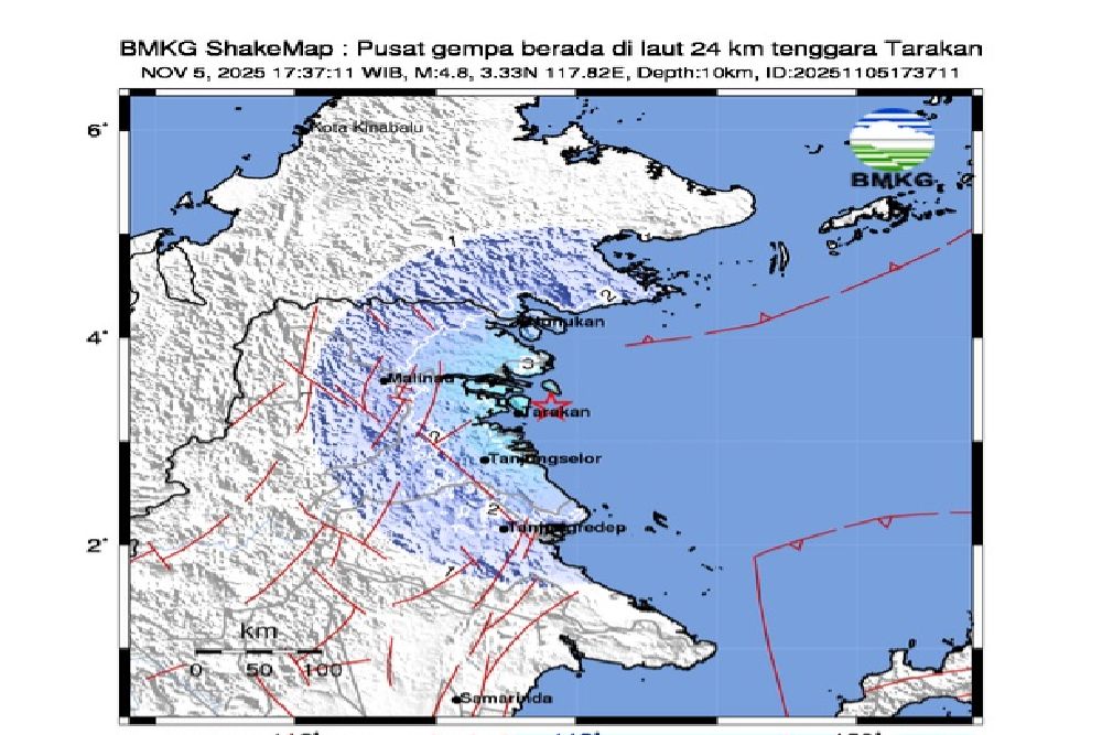 Tarakan Diguncang Gempa Magnitudo 4,8 Malam Ini