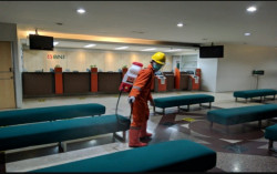 BNI Yogyakarta Bersama BPBD Lakukan Penyemprotan Disinfektan di Outlet dan Gerai ATM