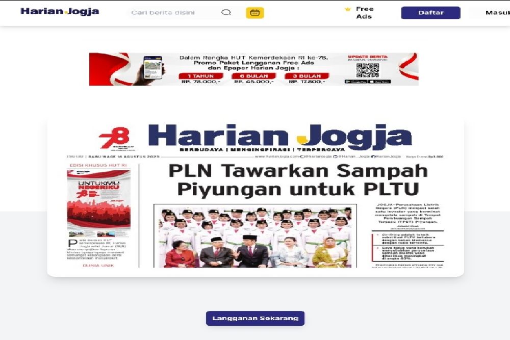Promo 17 Agustus 2023, Berlangganan E-paper Harian Jogja Setahun Hanya Rp78.000