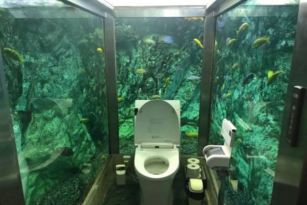 Unik! Kafe di Jepang Punya Toilet yang Dikelilingi Akuarium Raksasa