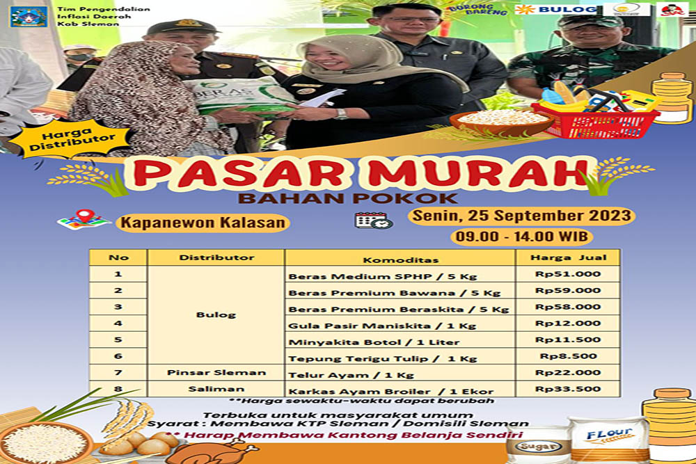 Pemkab Sleman Gelar Pasar Murah Mulai Lusa, Catat Ini Harga dan Batasan Pembeliannya!