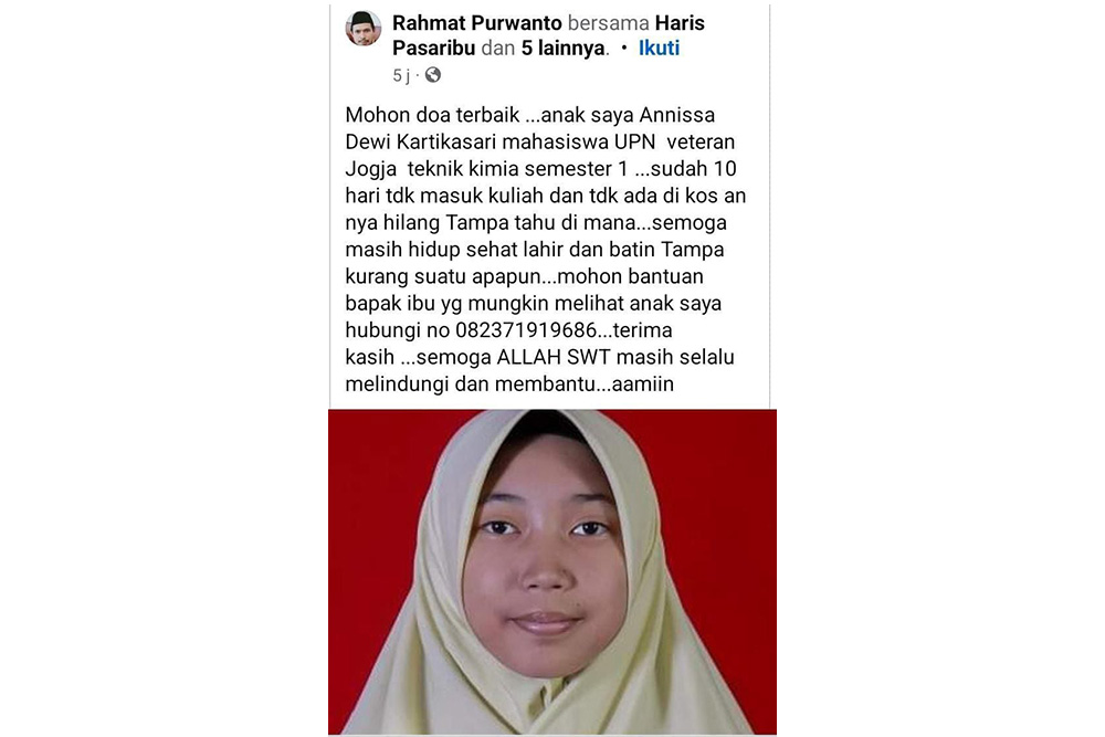 Sudah 10 Hari Mahasiswa UPN Yogyakarta Hilang, Begini Kronologi dari Pihak Kampus