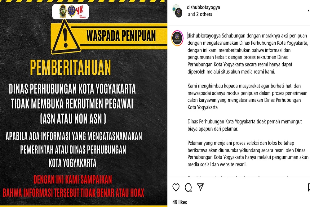 Lowongan Kerja Palsu Atas Nama Dishub Kota Jogja Beredar, Satu Korban Melapor