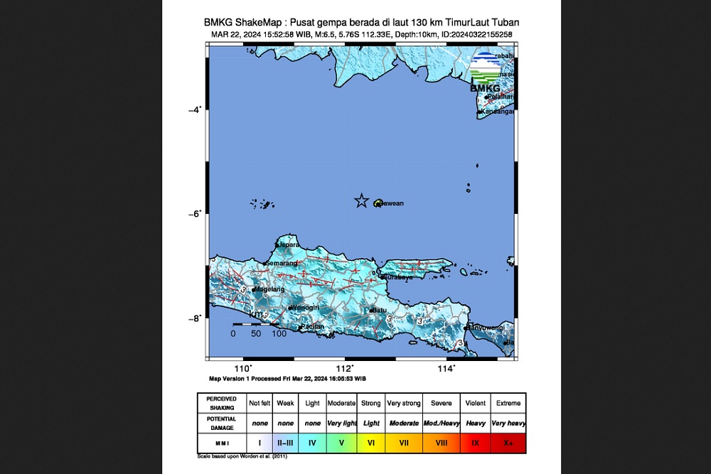 Pagi Ini, Gempa Bumi Tektonik 3,3 Magnitudo Kedalaman 10 Km Dirasakan di Tuban, Jawa Timur