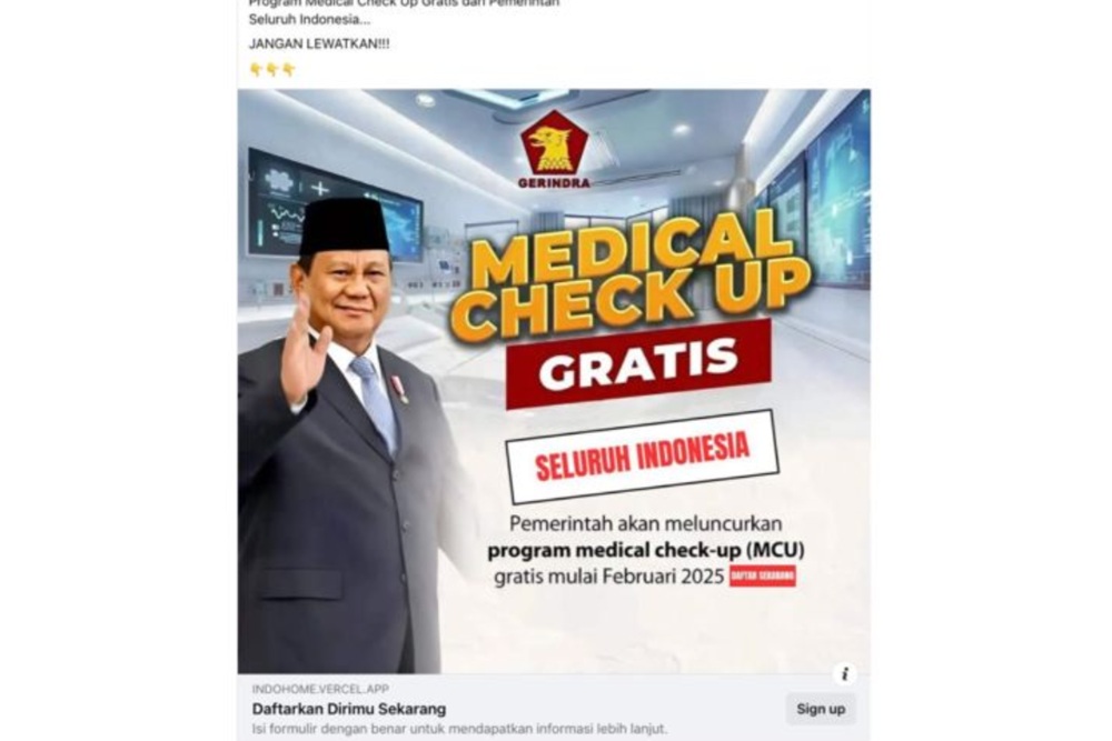 CEK FAKTA: Beredar Poster Prabowo Beserta Link Cek Kesehatan Gratis