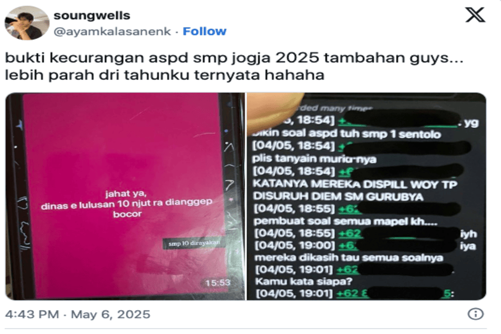 Disdikpora Kota Jogja Selidiki Terkait Viralnya Dugaan Kebocoran ASPD SMP