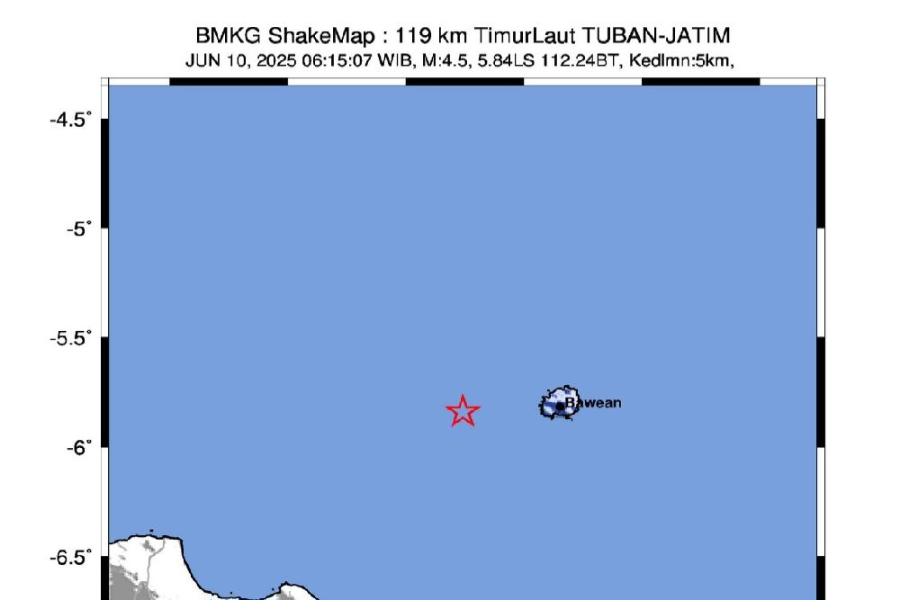 BMKG Catat Kekuatan Gempa Bumi di Bawean Pagi Ini 4,5 Magnitudo, Belum Ada Laporan Kerusakan