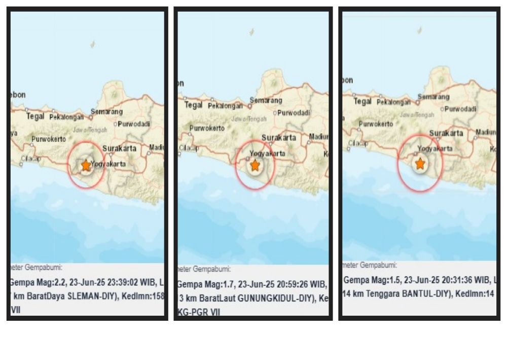 Gempa Bumi Guncang Wilayah Daratan di Sleman, Bantul dan Gunungkidul Malam Ini