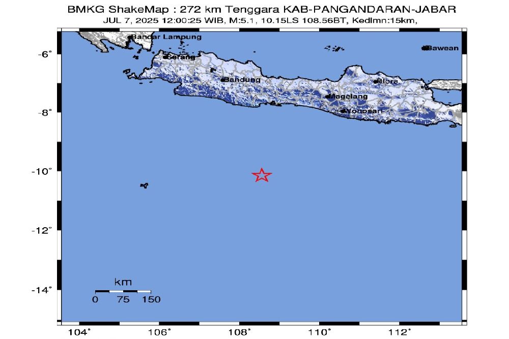 Gempa Bumi Magnitudo 5,1 Guncang Selatan Pangandaran Jawa Barat Siang Ini
