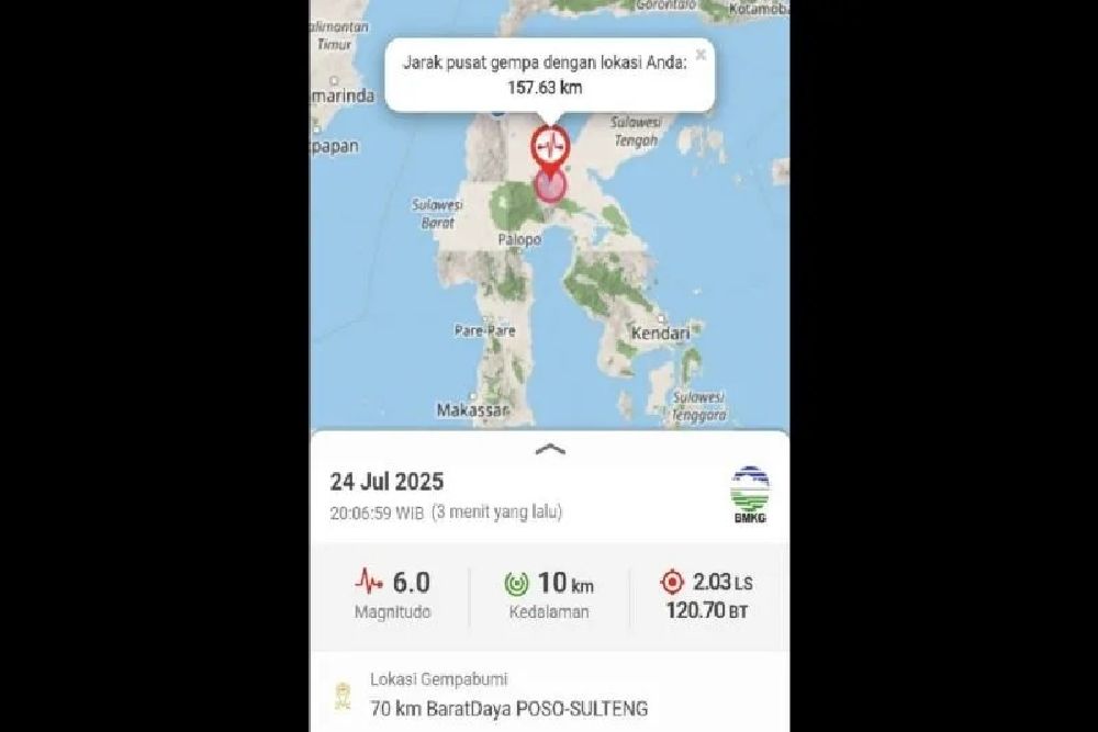 Gempa Magnitudo 6,0 Guncang Wilayah Poso Malam Ini
