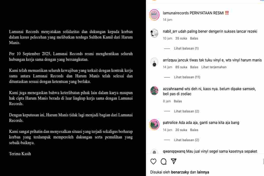 Lamunai Putus Kerja Sama Harum Manis, Gegara Vokalis Diduga Jadi Pelaku Pelecehan